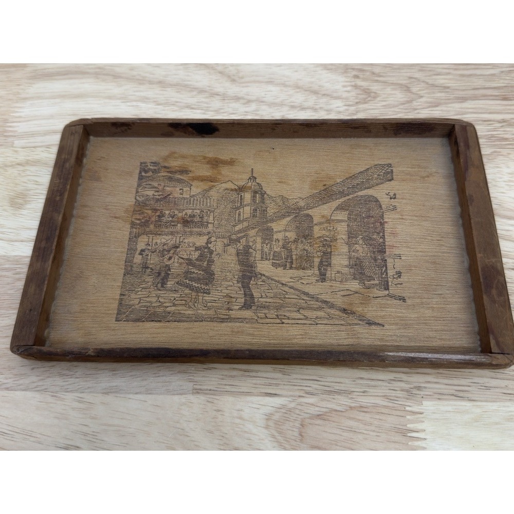 Vtg Golden State Box Factory California‎ Redwood Tray San Gabriel Fiesta 14" #14